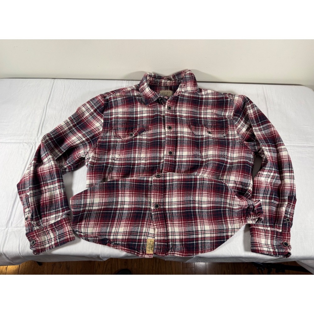Jachs Mens Plaid Flannel Shirt Burgundy Navy Blue Long Sleeve Button Down L
